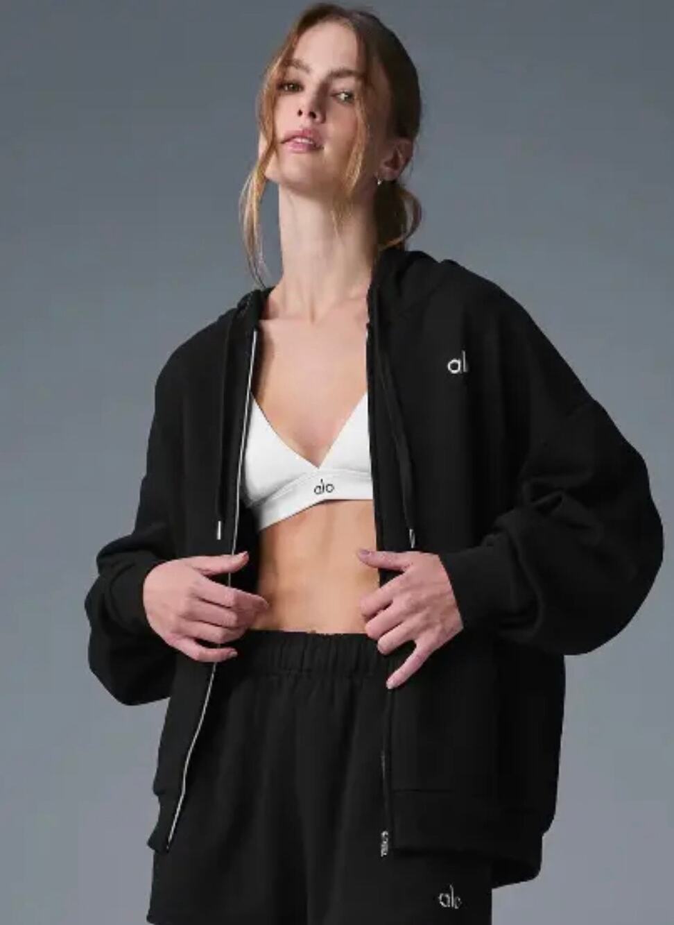 Alo Yoga Accolade Set XL Black Full Zip Hoodie Straight Leg Sweatpants EUC